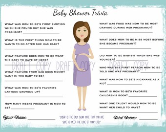 New! Baby Shower Game-Baby Shower Trivia-Instant Download