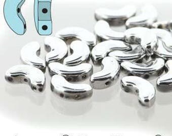 Arcos 5x10mm Argentees, Les Perles Par Puca, Labrador Full, Metallic Silver Arcos, 10mm Silver Moon Bead, 3 Holed Moon Bead, Silver Arcos
