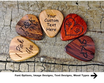 ONE Custom Engraved Wooden Guitar Pick -(Choose Wood Type and Design) - Wood Guitar Pick - Guitar Pick - Custom Guitar Pick - LASER ENGRAVED