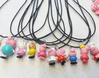 10 Pig Figure Necklaces Party favors