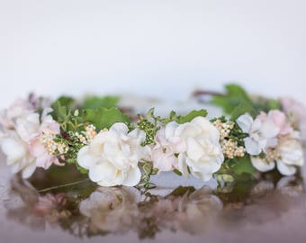 Ivory Flower Crown - Ivory Halo - Flowergirl hairpiece - Summer Wedding - Newborn Photo Prop - Wedding Crown - Floral Hairpiece