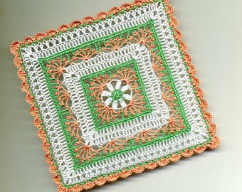 Dollhouse Miniature Afghan Bedspread Cover Throw Blanket, Peach Soft Green White
