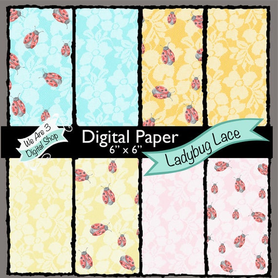 We Are 3 Digital Paper, Ladybug Lace