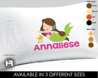Mermaid Pillowcase - Girls Personalized Mermaid Pillow case - Standard Personalized Pillowcase - mermaid birthday Gift