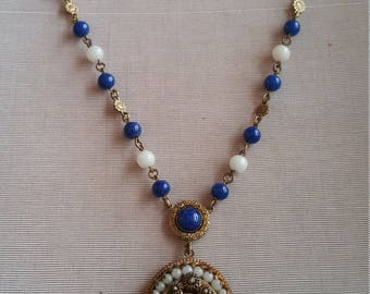 Vintage Art Deco Czech Blue Glass Necklace