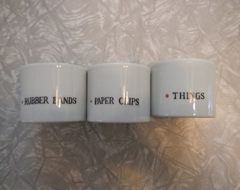 Mid-Century Freeman Lederman Very Rare Office Vessels Set of 3 "Rubber Bands" "Paper Clips" and "Things"