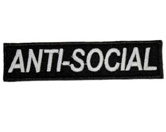 Anti-Social Iron On Patch Embroidery Sewing DIY Customise Denim Cotton Aesthetic Tumblr Teen Monochrome