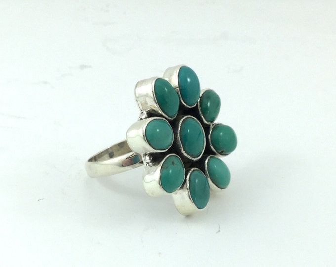 Vintage Green Blue Turquoise Sterling Silver Ring, Blue Green Stone Turquoise Ring. Size 6 Bohemian Rings, Southwest 925 Navajo Ring.