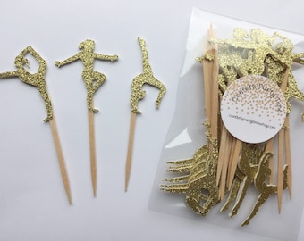 24 Gymnastics Cupcake Toppers | Glitter | 2 1/4"