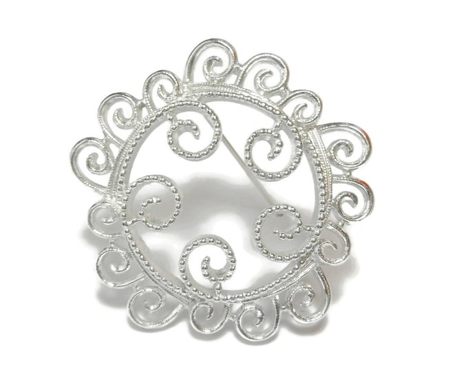 SALE SALE Sarah Coventry brooch, 'Silvery Mist' from the 1970s, silver filigree brooch, open work