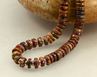 Red Creek Jasper Heishi Necklace with Sterling Silver, Southwestern Necklace, Jasper Necklace, Shell Heishi, Sterling Silver Necklace