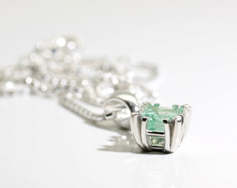 Emerald (Natural Colombian Emerald), 6mm x 6mm x 1.01 Carat, Octagon Cut, Sterling Silver Pendant Necklace