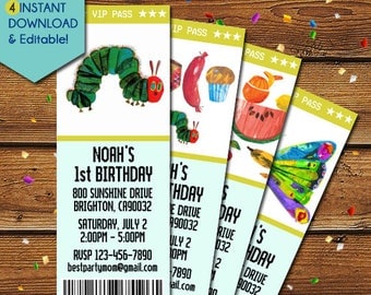 Very Hungry Caterpiillar Birthday Invitation, The Very Hungry Caterpillar Invitation, Very Hungry Caterpillar Party Invite, Eric Carle