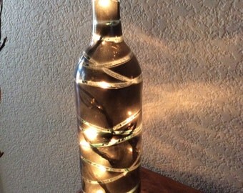 Wine Bottle Light, Black Striped, Black, Stripes, Decorative Wine Bottle, Recycled Bottle, Bar Light, Man Cave, Birthday Gift, Gift.