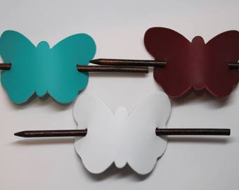 Simple and Unique: Leather Butterfly Hair Barrette with stick. Women's Hair Accessory Made in USA!