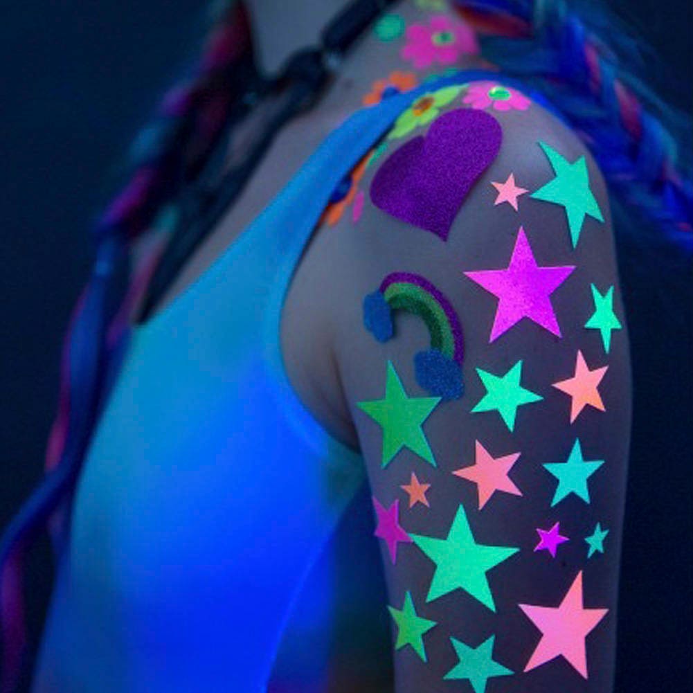 Glow in the Dark Body Art Stickers Neon Stars UV Black