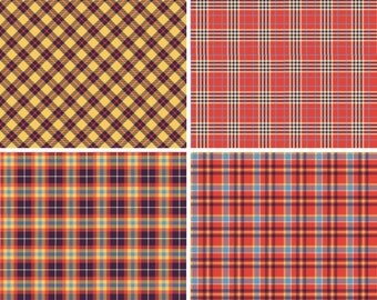 FOUR 12" x 12" Vinyl Sheets Set, Plaid Pattern Outdoor Vinyl Or SISER HTV with Transfer Mask 006