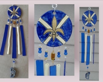 Pottery Wind Chime Gold Fleur De Lys Glass Wind Chime Blue Ceramic Windchime Pottery Sun Catcher Mobile Lis French Decor