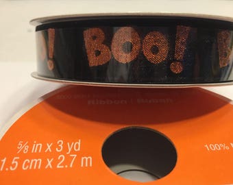 3 yard roll of black with bronze color Boo ribbon, 5/8 inches wide (HR10)