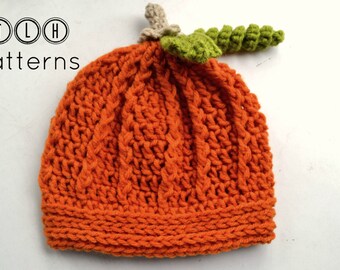 Crochet pumpkin hat pattern, crochet hat pattern, pumpkin hat, 4 sizes - 6-12 months, toddler, child and adult, Pattern No. 23
