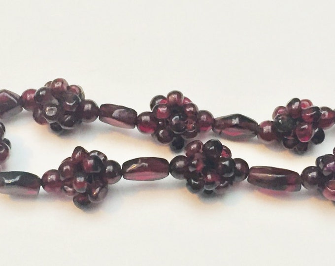 Cluster Garnet Bead necklace - Maroon Red - Pyrope gemstone - rope Woven knot beads