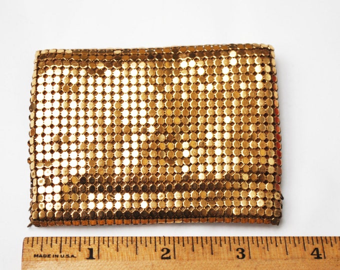 Gold Mesh Change Purse - small Gold metal clutch - Whiting and Davis Style - coin pouch