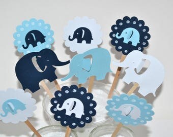 12 Elephant Cupcake Toppers / Elephant Baby Shower / Elephant Invitation / Elephant Cake Toppers / Elephant Diaper Cake