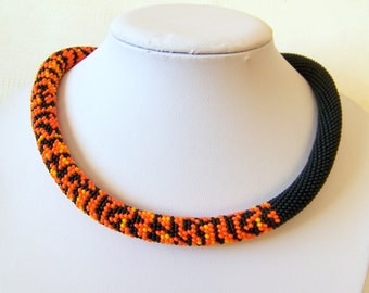 Tiger Modern necklace - Bead Crochet necklace - Statement necklace - Beadwork Jewelry - wild animal necklace - safari necklace