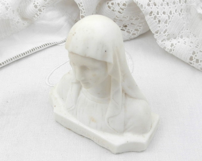 Small Antique Carved Alabaster and Marble Bust of the Virgin Mary Signed Maillard, Catholic, Religious Sculpture, Our Lady, Statue, Religion Small Antique Carved Alabaster and Marble Bust of the Virgin Mary Signed Maillard, Catholic, Religious Sculpture, Our Lady, Statue, Religion