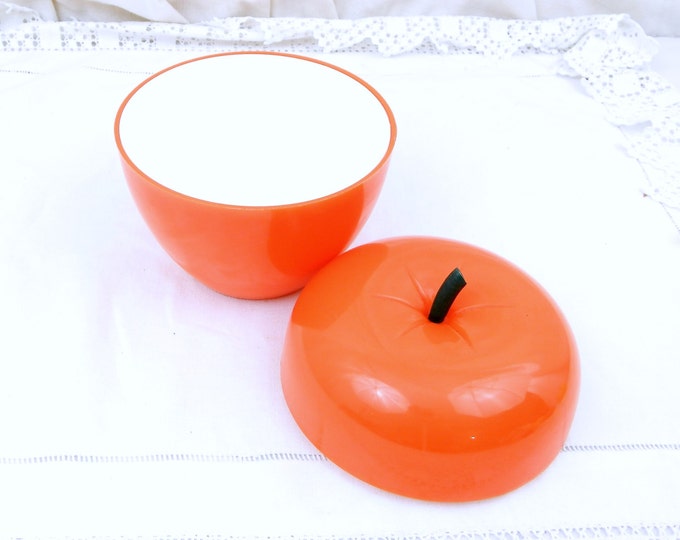 Small Vintage Mid Century Apple Shaped Red Ice Bucket, Retro French Ice Cube Holder, 1960s Design Classic, Bar Bistro Barware Orange Decor