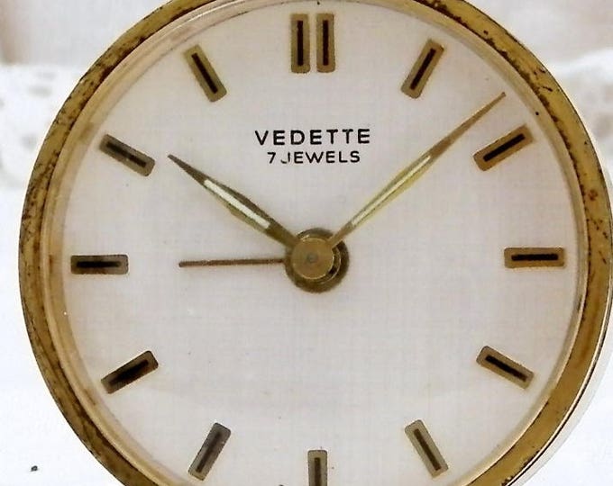Small Working Vintage Mid Century 1950s French 7 Jewel Mechanical Alarm Clock Vedette, Wind-up Bedside Clock, Retro, Home, Interior, France
