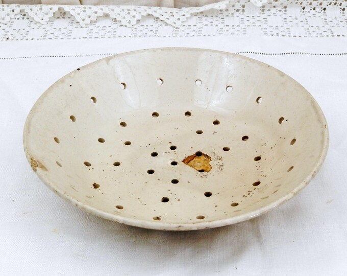 Antique French Ironware " Terre de Fer " Chroisy le Roi Strainer Plate, Berry Bowl, Cheese, Colander, French Country, Cottage, Shabby, Chic Antique French Ironware " Terre de Fer " Chroisy le Roi Strainer Plate, Berry Bowl, Cheese, Colander, French Country, Cottage, Shabby, Chic
