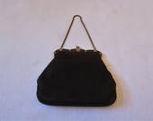 Vintage Handbag - Black Antelope Suede Evening Bag, Purse - 1950s Vintage