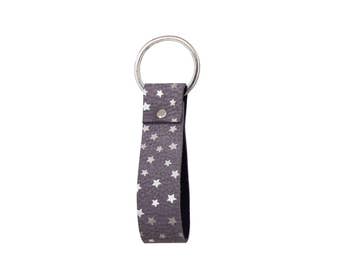 Looping Anthracite Real Leather Key Chain Silver Stars