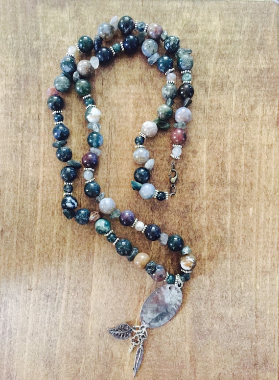 Long Earth-tone Beaded Necklace