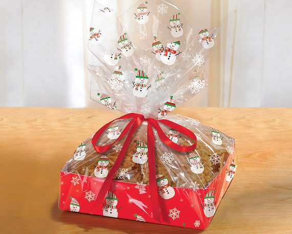 Large Treat Tray With Snowman Cello Bag Holiday Favors Bags Party