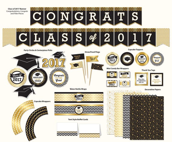 Graduation Party Printable Gold Tones & Black Class of
