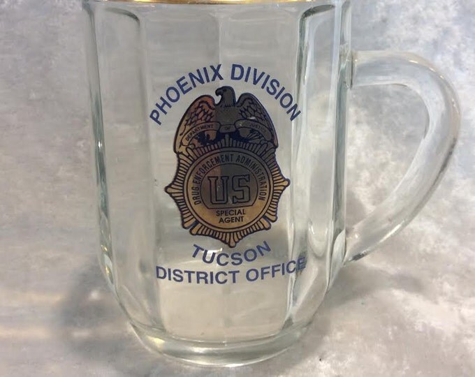 Justice Department Mug, DEA Glass Coffee Cup, Gift for Him, Gift for Dad