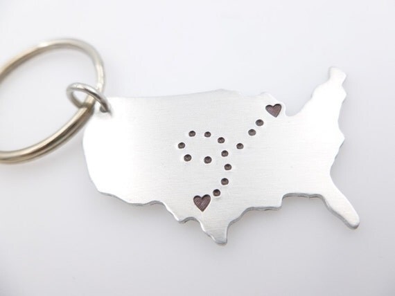 USA map keychain Long Distance Relationship keychain Choose