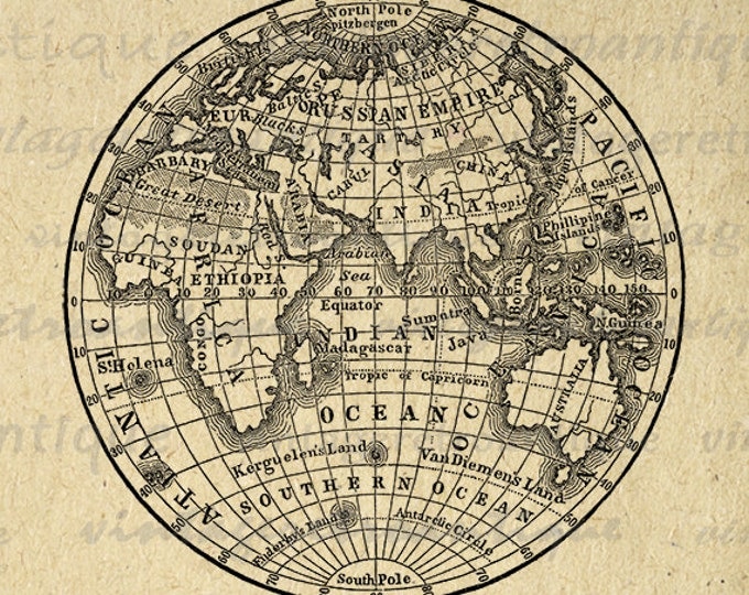 Printable Globe Digital Image Antique Earth Globe Map Image Clipart Vintage Eastern Hemisphere Graphic Art Jpg Png Eps HQ 300dpi No.3572