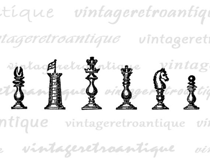 Chess Pieces Graphic Printable Image Digital Download Artwork Vintage Clip Art Jpg Png Eps HQ 300dpi No.4090