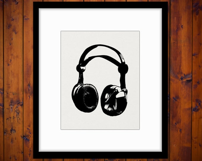 Headphones Printable Graphic Download Music Illustration Digital Image Vintage Clip Art Jpg Png Eps HQ 300dpi No.2069