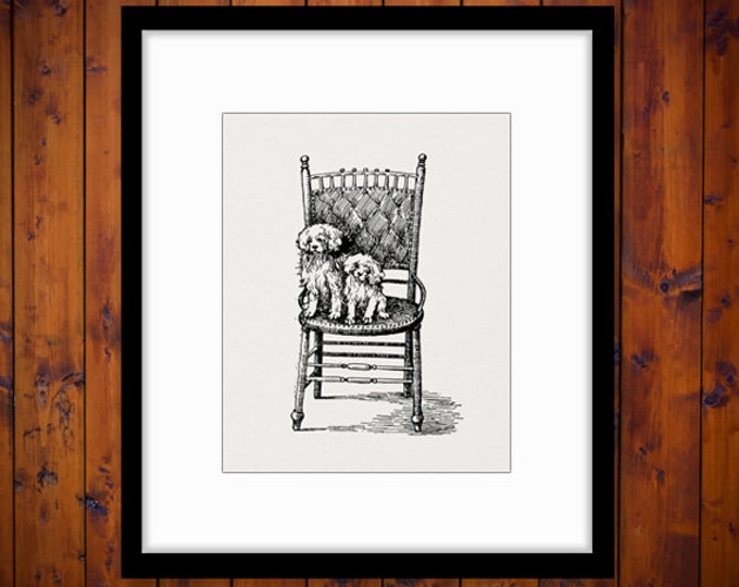 Printable Image Two Dogs on a Chair Digital Antique Graphic Download Vintage Clip Art Jpg Png Eps HQ 300dpi No.282