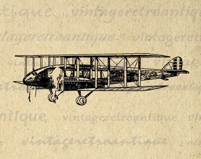 Antique Biplane DeH-7 Digital Graphic Printable Vintage Airplane Image Plane Download Clip Art Jpg Png Eps HQ 300dpi No.1571