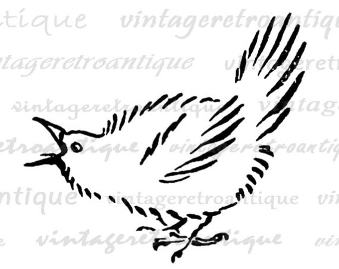 Digital Printable Little Bird Cute Image Graphic Download Antique Clip Art Jpg Png Eps HQ 300dpi No.142