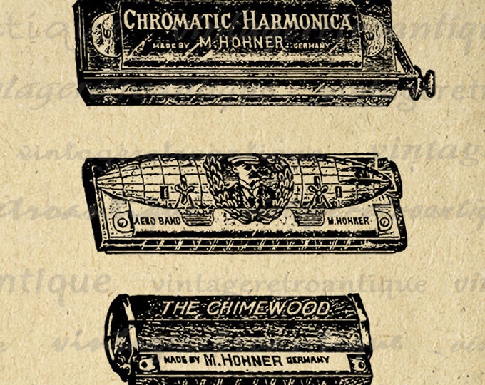 Digital Graphic Antique Harmonicas Image Music Printable Illustration Download Vintage Clip Art Jpg Png Eps HQ 300dpi No.1110