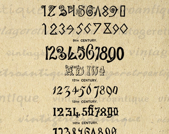 Antique Numbers Printable Digital Graphic Numerals Download Image Jpg Png Eps HQ 300dpi No.422