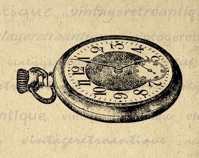 Antique Pocketwatch Image Digital Printable Pocket Watch Download Graphic Vintage Clip Art Jpg Png Eps HQ 300dpi No.1288