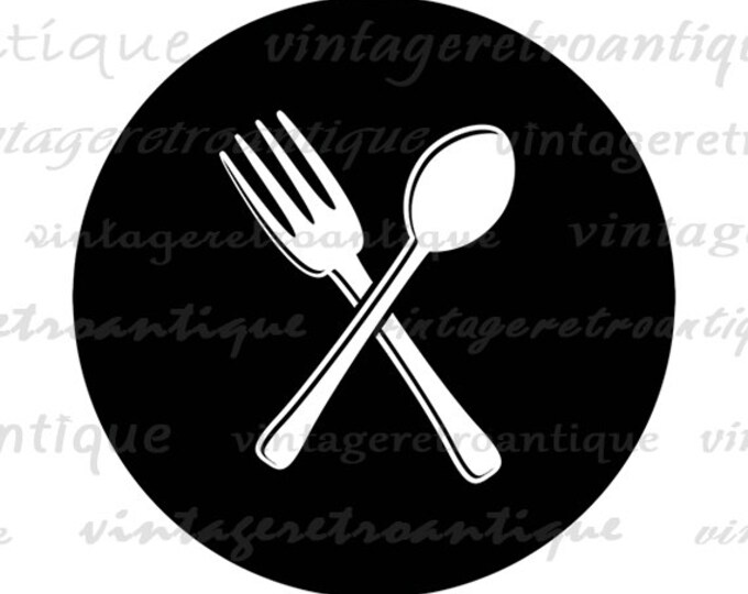 Silverware Icon Graphic Image Digital Fork and Spoon Printable Restaurant and Kitchen Art Download for Transfers Pillows HQ 300dpi No.4537