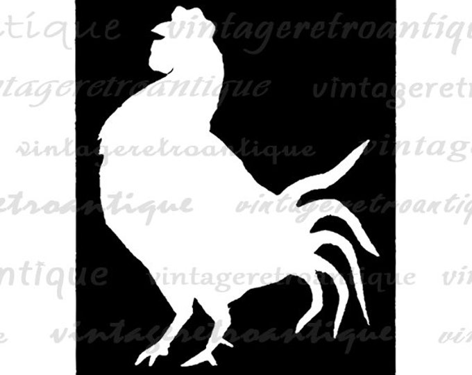 Rooster Silhouette Cutout Image Digital Printable Farm Animal Graphic Download Vintage Clip Art Jpg Png Eps HQ 300dpi No.3391